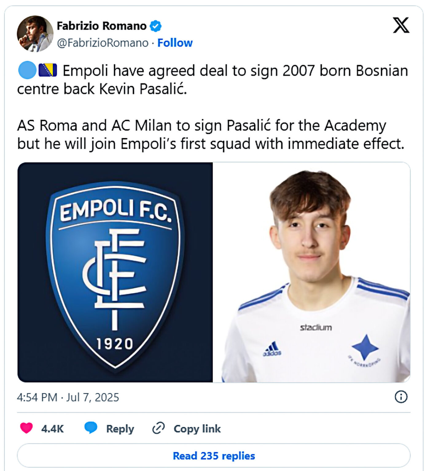 kevin-pasalic-romano-empoli-1410x1536-1 Roma i Milan htjeli mladog Bosanca, a on se ipak odlučio za prelazak u Empoli!